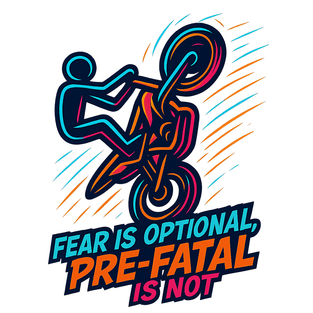 Colorful biker graphic with safety message